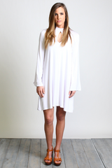 White Piko Keyhole Bell Sleeve Dress - DEV!  - 4