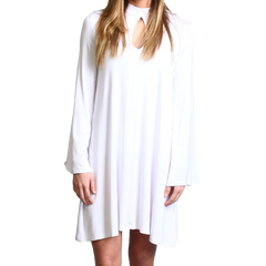 White Piko Keyhole Bell Sleeve Dress - DEV!  - 1