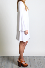 White Piko Keyhole Bell Sleeve Dress - DEV!  - 2