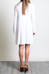 White Piko Keyhole Bell Sleeve Dress - DEV!  - 3