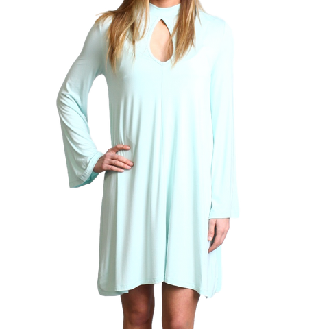 Mint Piko Keyhole Bell Sleeve Dress