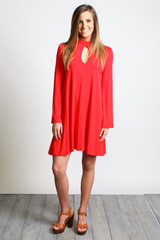 Red Piko Keyhole Bell Sleeve Dress - DEV!  - 4