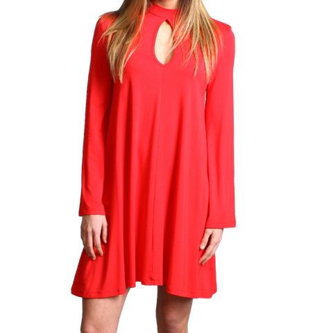 Red Piko Keyhole Bell Sleeve Dress