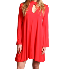 Red Piko Keyhole Bell Sleeve Dress - DEV!  - 1