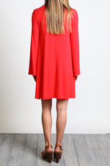 Red Piko Keyhole Bell Sleeve Dress - DEV!  - 3