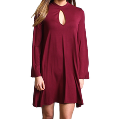 Dark Maroon Piko Keyhole Bell Sleeve Dress - DEV!  - 1