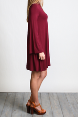Dark Maroon Piko Keyhole Bell Sleeve Dress - DEV!  - 3