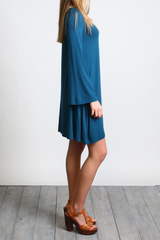 Majolica Blue Piko Keyhole Bell Sleeve Dress - DEV!  - 2