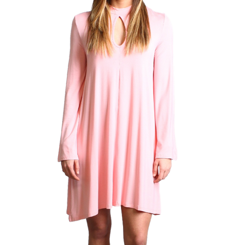 Rose Quartz Piko Keyhole Bell Sleeve Dress