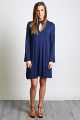 Navy Piko Keyhole Bell Sleeve Dress - DEV!  - 4