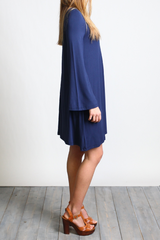 Navy Piko Keyhole Bell Sleeve Dress - DEV!  - 2