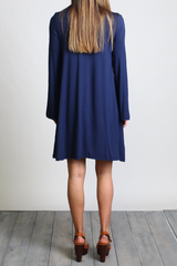 Navy Piko Keyhole Bell Sleeve Dress - DEV!  - 3