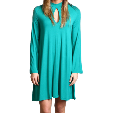 Green Piko Keyhole Bell Sleeve Dress