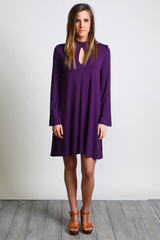 Dark Purple Piko Keyhole Bell Sleeve Dress - DEV!  - 4