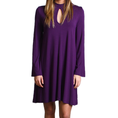 Dark Purple Piko Keyhole Bell Sleeve Dress - DEV!  - 1
