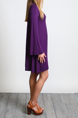 Dark Purple Piko Keyhole Bell Sleeve Dress - DEV!  - 2