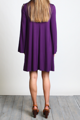 Dark Purple Piko Keyhole Bell Sleeve Dress - DEV!  - 3