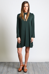 Dark Green Piko Keyhole Bell Sleeve Dress - DEV!  - 4