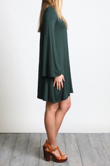 Dark Green Piko Keyhole Bell Sleeve Dress - DEV!  - 2