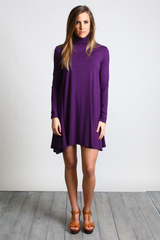 Dark Purple Piko Turtleneck Swing Dress - DEV!  - 4