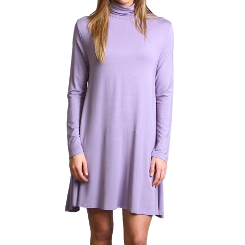 Lilac Gray Piko Turtleneck Swing Dress