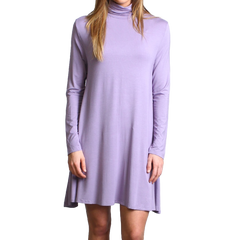 Lilac Gray Piko Turtleneck Swing Dress - DEV!  - 1