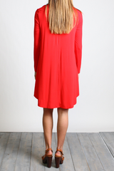 Red Piko Scoop Neck Dress - DEV!  - 3