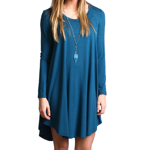 Majolica Blue Piko Scoop Neck Dress