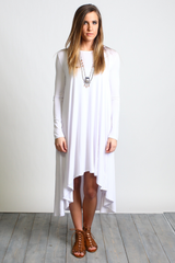 White Piko Long Sleeve High Low Dress - DEV!  - 4