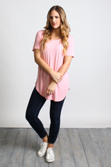 Rose Quartz Piko Short Sleeve Curved Hem Top - DEV!  - 4