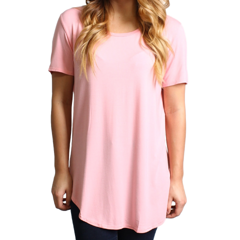 Rose Quartz Piko Short Sleeve Curved Hem Top