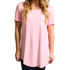Rose Quartz Piko Short Sleeve Curved Hem Top - DEV!  - 1