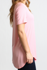 Rose Quartz Piko Short Sleeve Curved Hem Top - DEV!  - 2