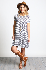 White Stripe Piko Swing Dress - DEV!  - 2
