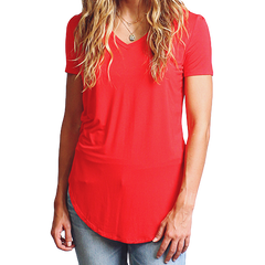 Red Piko V-Neck Curved Hem Top - DEV!  - 1