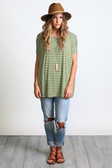 Olive Stripe Piko Short Sleeve Top - DEV!  - 4