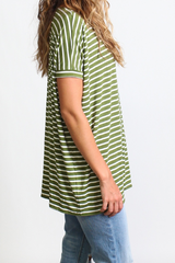 Olive Stripe Piko Short Sleeve Top - DEV!  - 2