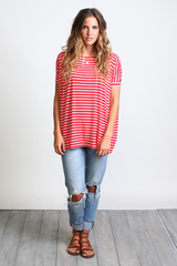 Red Stripe Piko Short Sleeve Top - DEV!  - 4
