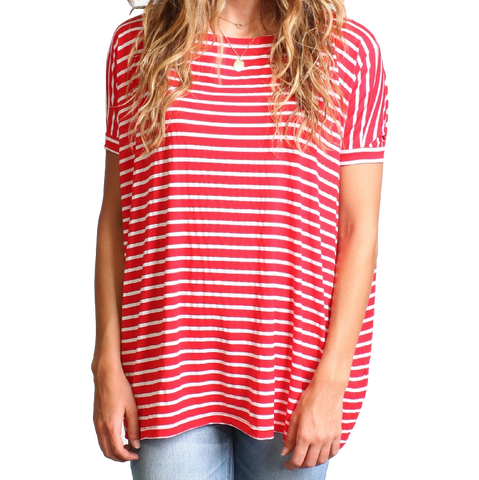 Red Stripe Piko Short Sleeve Top
