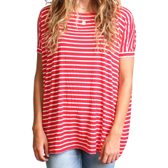 Red Stripe Piko Short Sleeve Top - DEV!  - 1