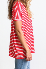 Red Stripe Piko Short Sleeve Top - DEV!  - 2