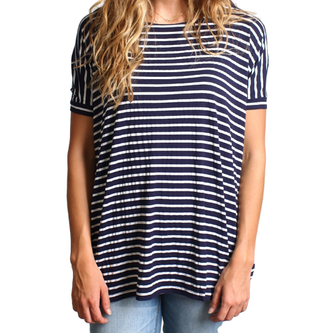 Navy Stripe Piko Short Sleeve Top