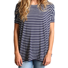 Navy Stripe Piko Short Sleeve Top - DEV!  - 1