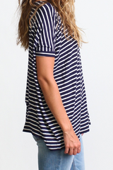 Navy Stripe Piko Short Sleeve Top - DEV!  - 2