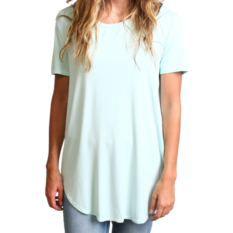 Mint Piko Short Sleeve Curved Hem Top