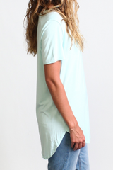 Mint Piko Short Sleeve Curved Hem Top - DEV!  - 2