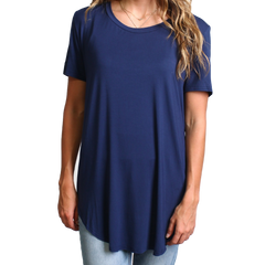 Navy Piko Short Sleeve Curved Hem Top - DEV!  - 1