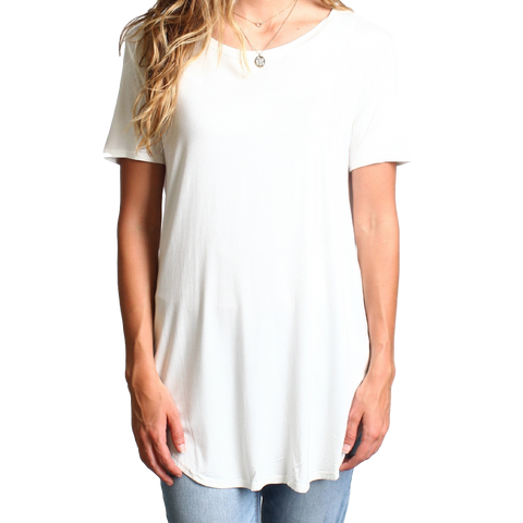 Off White Piko Short Sleeve Curved Hem Top