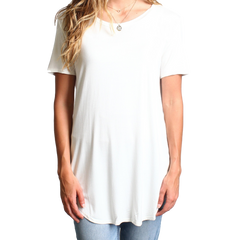 Off White Piko Short Sleeve Curved Hem Top - DEV!  - 1