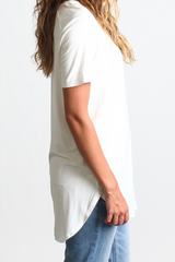 Off White Piko Short Sleeve Curved Hem Top - DEV!  - 2